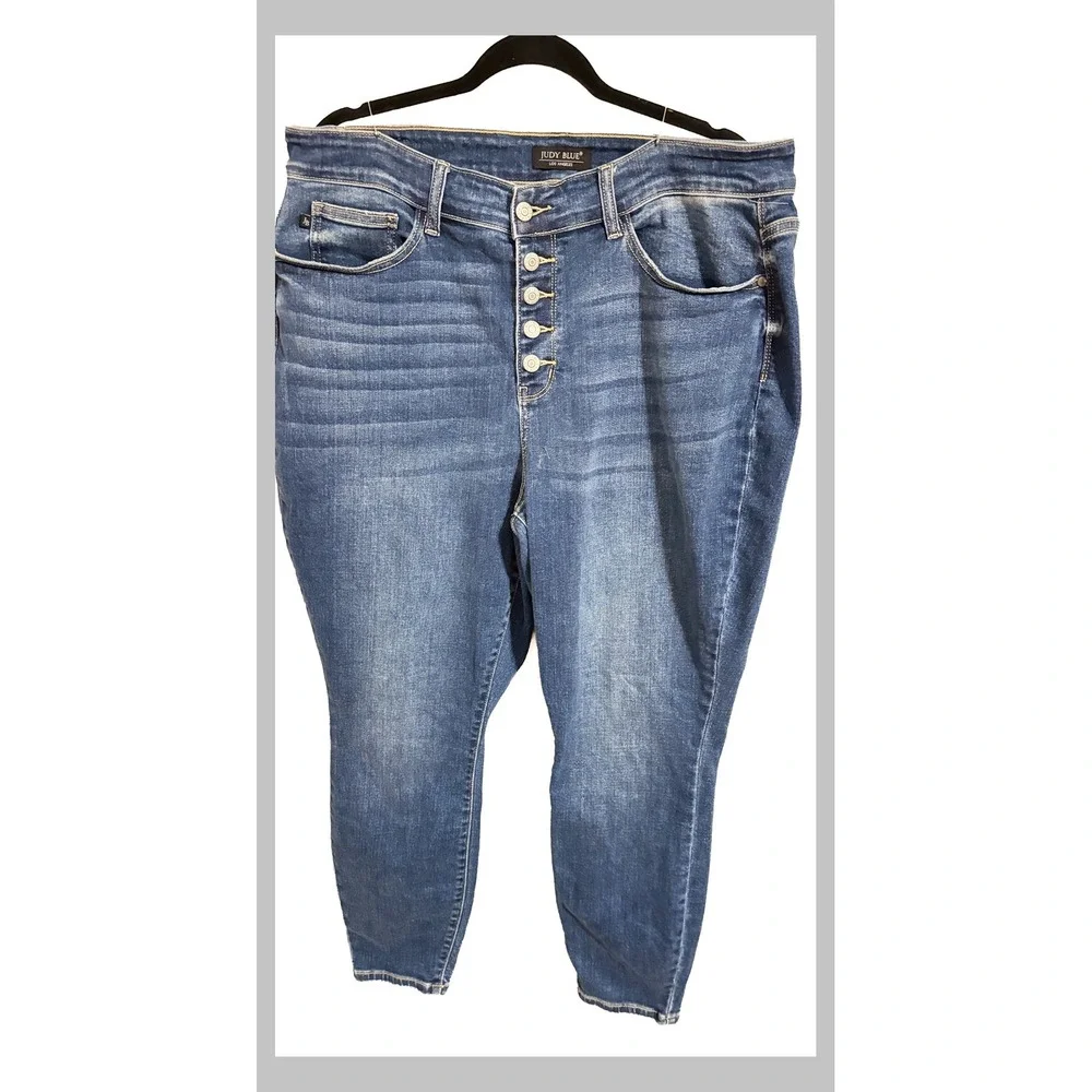 Judy Blue Womens High Rise Skinny Jeans Medium Wash Button Fly Size 20W Denim - Picture 1 of 4